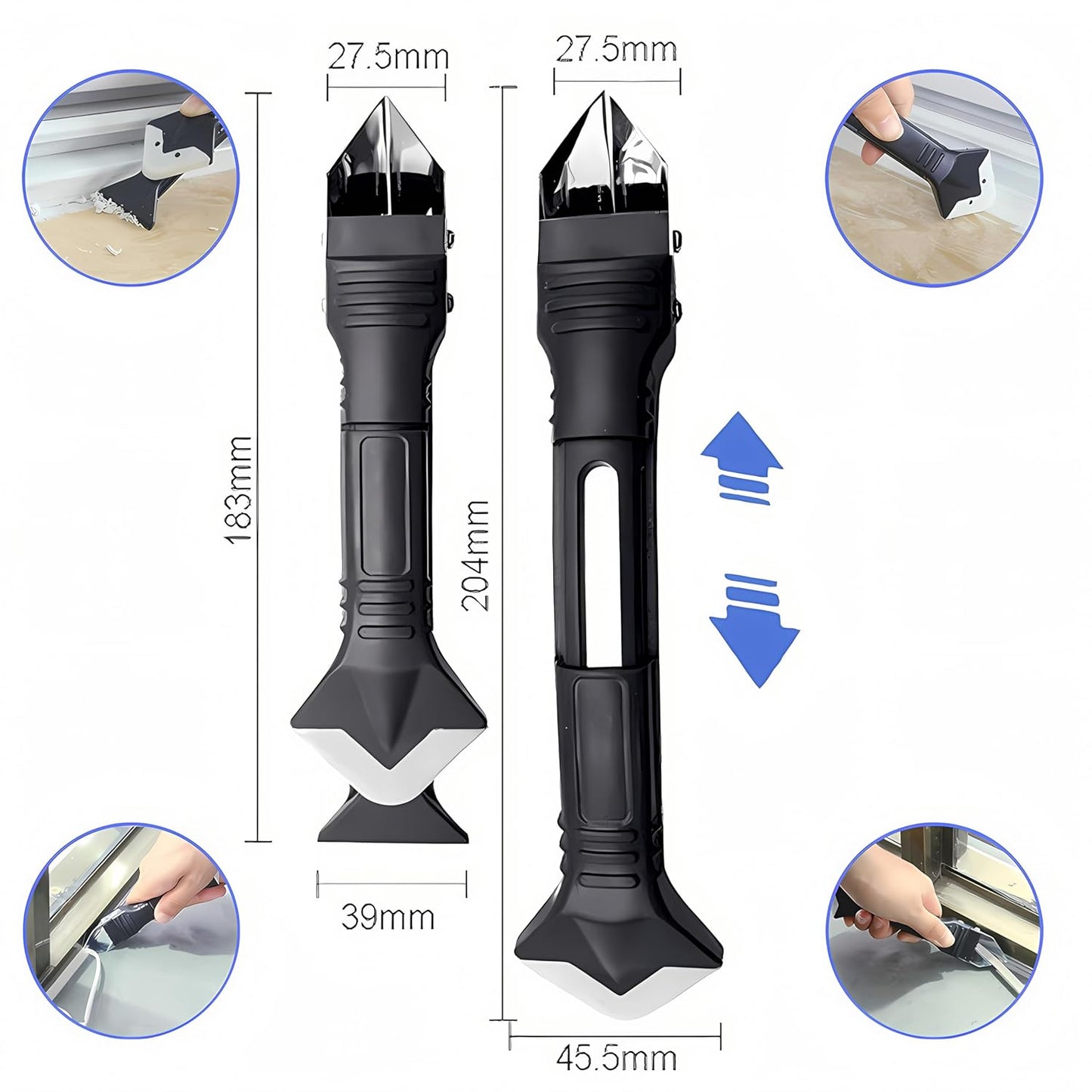 11Pcs Caulking Tools, 3 in 1 Silicone Caulking Finishing Tool Kit(Stainless Steelhead), Reuse and Replace 5 Silicone Pads, Sealant Caulk for Kitchen Bathroom Window, Sink Joint
