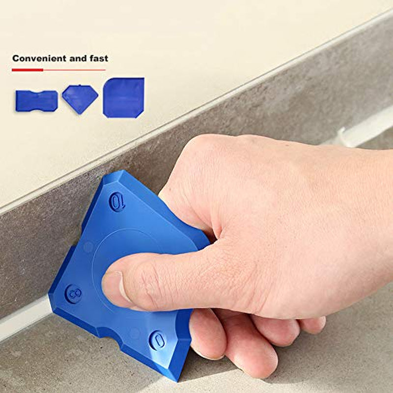 11Pcs Caulking Tools, 3 in 1 Silicone Caulking Finishing Tool Kit(Stainless Steelhead), Reuse and Replace 5 Silicone Pads, Sealant Caulk for Kitchen Bathroom Window, Sink Joint